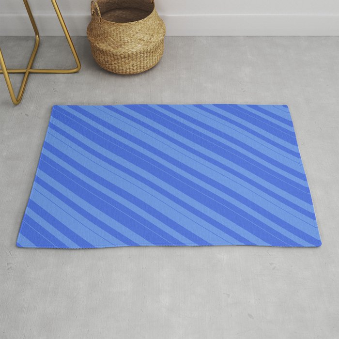 Cornflower Blue & Royal Blue Colored Lined/Striped Pattern Rug