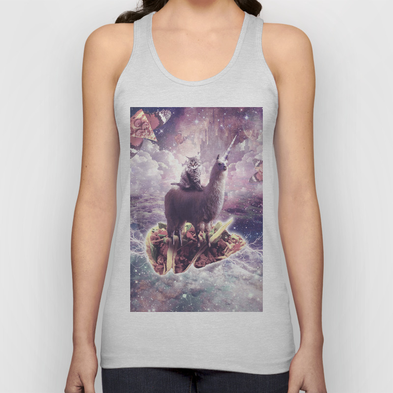 Space Cat Riding Llama Unicorn Pizza Taco Unisex Tank Top By