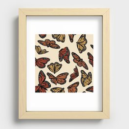 Multicolored Cream Monarch Butterflies Pattern Recessed Framed Print