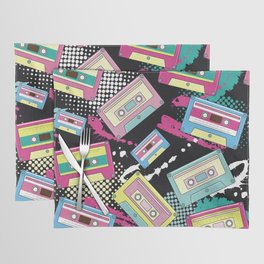 Multi Colored cassettes on a black background seamless pattern Placemat