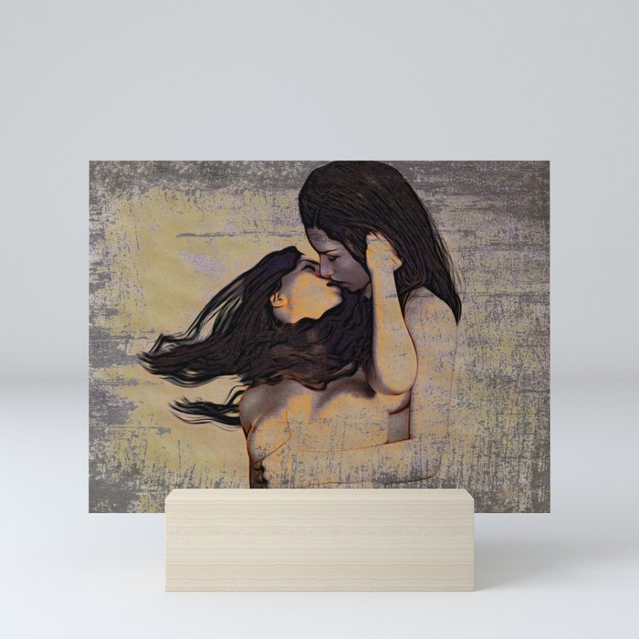 Women Kissing Mini Art Print