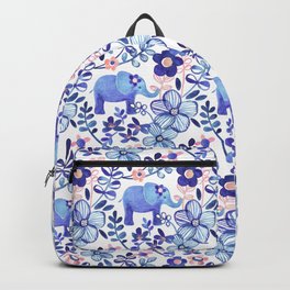 Pale Coral, White and Purple Elephant and Floral Watercolor Pattern Backpack