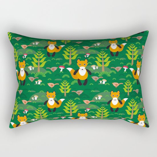 Fox and birds in the forest Rectangular Pillow