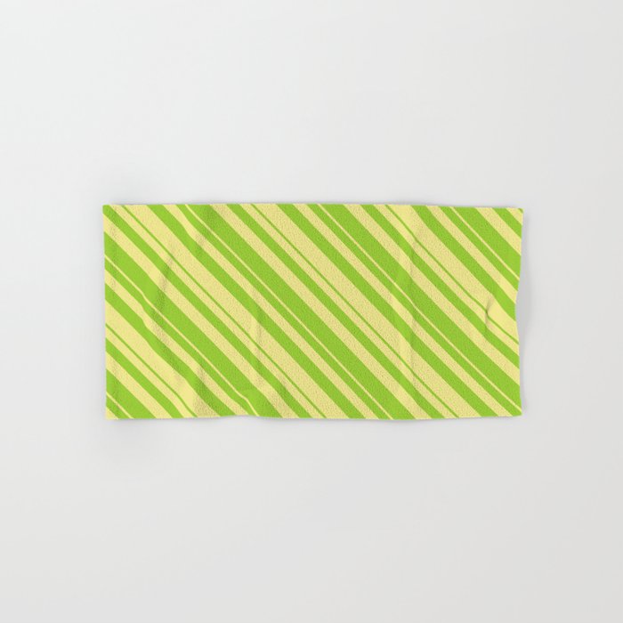Green and Tan Colored Lined/Striped Pattern Hand & Bath Towel