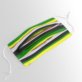 [ Thumbnail: Eye-catching Yellow, Sienna, Lavender, Black & Green Colored Striped Pattern Face Mask ]