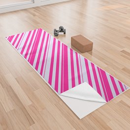 [ Thumbnail: Lavender & Deep Pink Colored Striped Pattern Yoga Towel ]