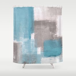 Grey and Blue Abstract Art Painting Shower Curtain
