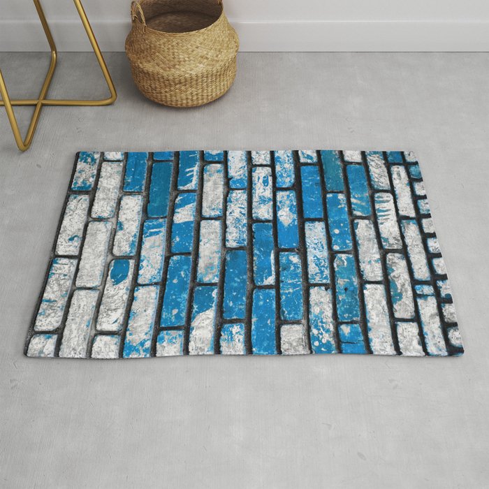 brick wall background in blue and white Rug