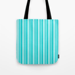 [ Thumbnail: Dark Turquoise and Turquoise Colored Lined/Striped Pattern Tote Bag ]