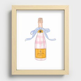 Pink Gingham Preppy Painted Champagne Bottle Recessed Framed Print