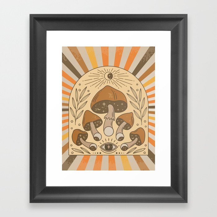 Psychedelic Retro Mushroom Framed Art Print