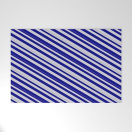 [ Thumbnail: Light Grey and Dark Blue Colored Lines Pattern Welcome Mat ]