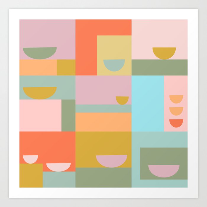 Geometric Squares and Shapes in Earthy Pastels Art Print