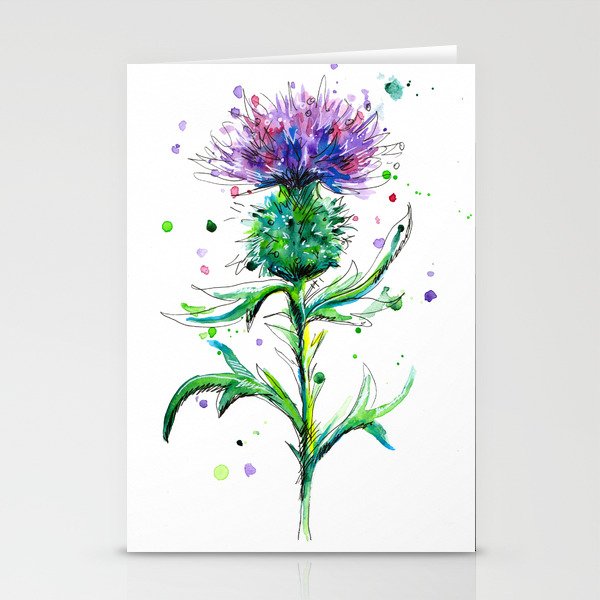 Watercolor Thistle Stationery Cards