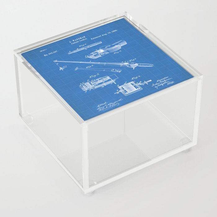 Fishing Rod Patent - Fishing Art - Blueprint Acrylic Box by Patent Press