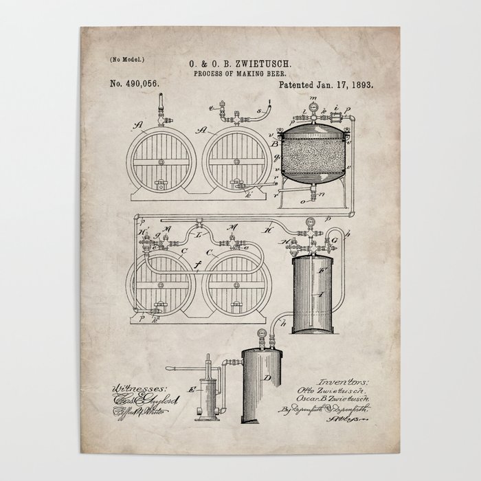 Brewery Patent - Beer Art - Antique Poster