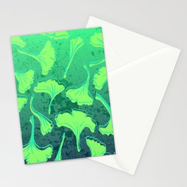 Bold Green Ginkgo Leaf Pattern Stationery Card