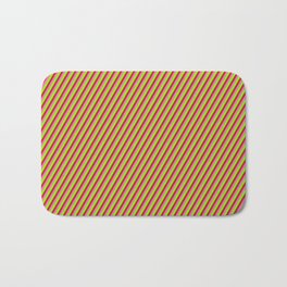 [ Thumbnail: Red, Hot Pink & Chartreuse Colored Lined/Striped Pattern Bath Mat ]
