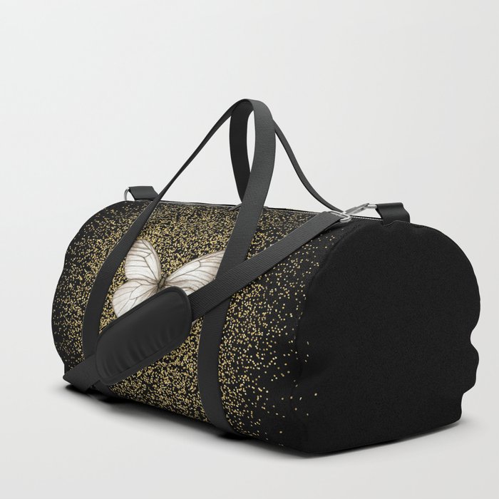 Hand-Drawn Butterfly and Golden Fairy Dust on Black Duffle Bag