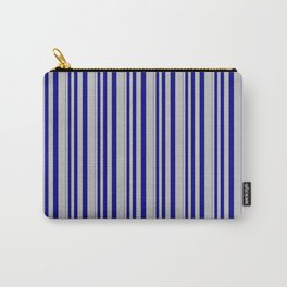 [ Thumbnail: Blue & Grey Colored Stripes Pattern Carry-All Pouch ]