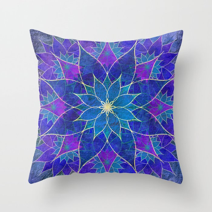 blue and purple Lotus Throw Pillow