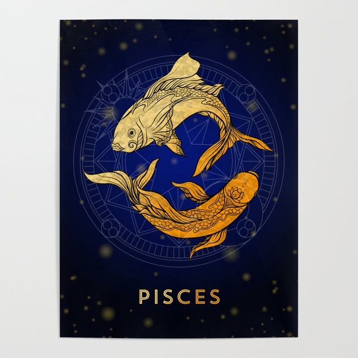 Zodiac golden sign — Pisces Poster