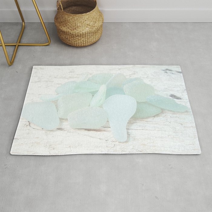 Pastel Pale Turquoise Sea Glass Faded Sea Foam Colors on White Weathered Wood - Photo 6 of 8 Rug