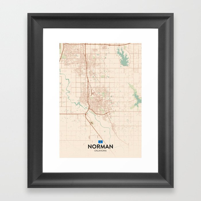 Norman, Oklahoma, United States - Vintage City Map Framed Art Print