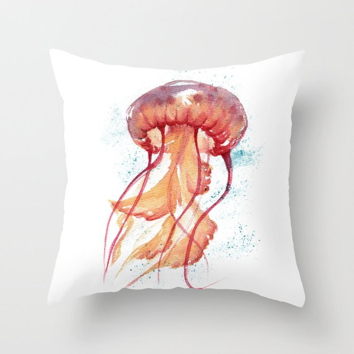 watercolor jellyfish Throw Pillow