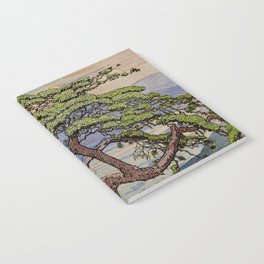 The Downwards Climbing - Summer Tree & Mountain Ukiyoe Nature Landscape in Green Notebook