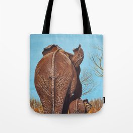 Mother and Baby Elephant Butts Walking Away Tote Bag