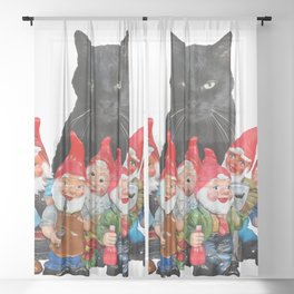 Snoki Black Cat - Garden Gnomes  Sheer Curtain