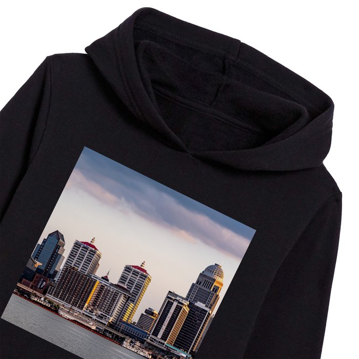 Louisville Kentucky Skyline BW Kids Pullover Hoodie by NextWay Art