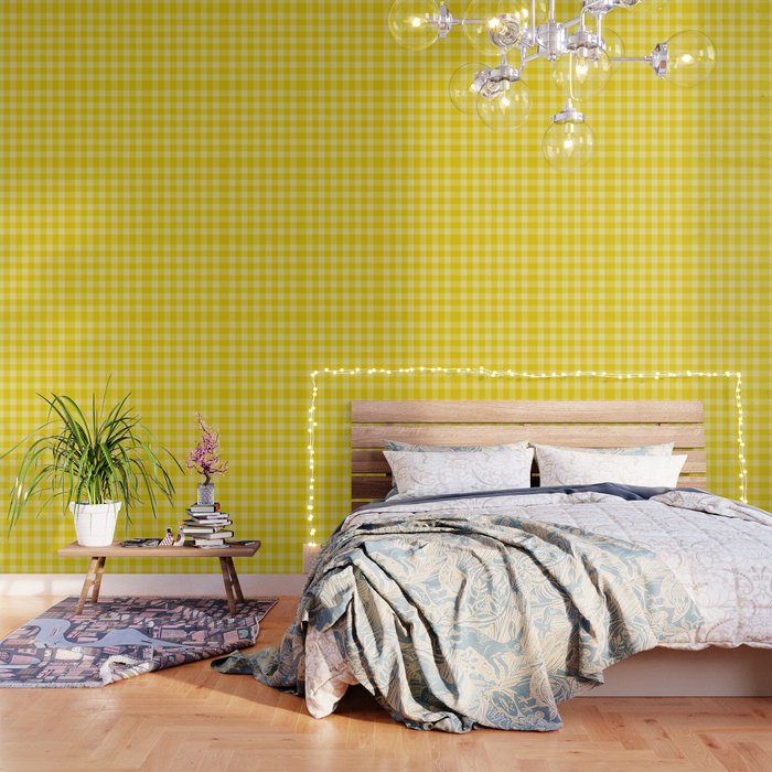 Yellow Checkered Plaid Squares Wallpaper By Christyne Society6