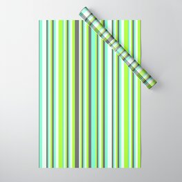 [ Thumbnail: Light Green, Dim Grey, Aquamarine, and Mint Cream Colored Stripes Pattern Wrapping Paper ]