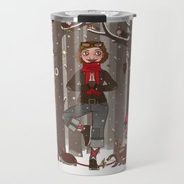 Lily practices Yoga with the Forest Animals on Christmas Eve Travel Mug