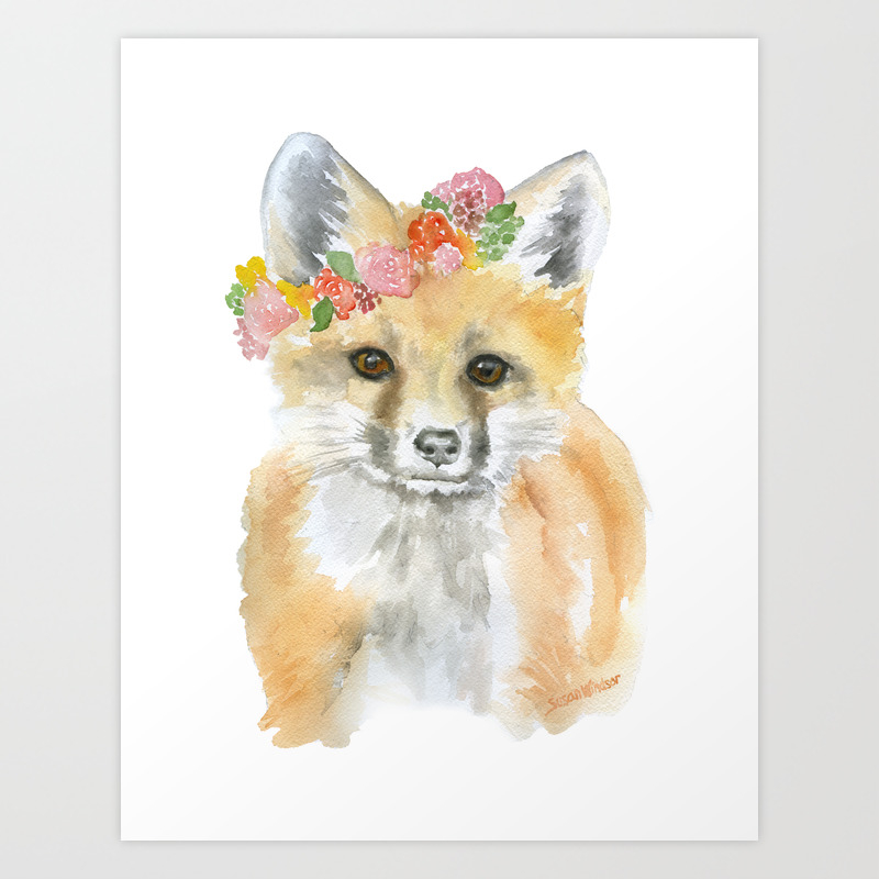 Fox Floral Watercolor Painting Art Print By Susanwindsor Society6