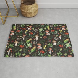 Forest. Brown pattern Rug | Nature, Berry, Leaves, Pine, Floral, Forest, Leaf, Watercolor, Autumn, Pattern 