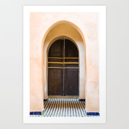 Hallway with brown door at Bahia Palace | Marrakesh Marocco Art Print