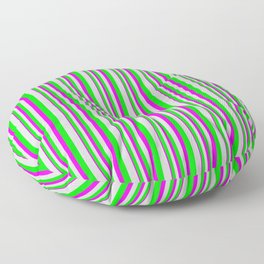 [ Thumbnail: Fuchsia, Lime, and Light Grey Colored Lined/Striped Pattern Floor Pillow ]