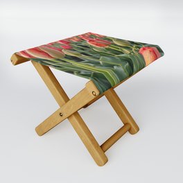 Red tulips with morning dew Folding Stool