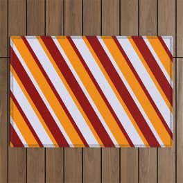 [ Thumbnail: Dark Orange, Lavender, and Dark Red Colored Lined/Striped Pattern Outdoor Rug ]