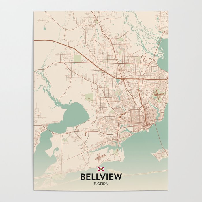 Bellview, Florida, United States Vintage City Map Poster by IMR