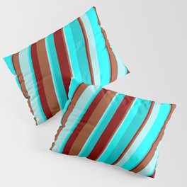 [ Thumbnail: Maroon, Sienna, Turquoise, Cyan, and Dark Turquoise Colored Stripes/Lines Pattern Pillow Sham ]