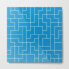 White Tetris Pattern on Blue Metal Print | Game, Architecture, Pattern, Curated, Collage 