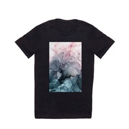 Blush and Payne's Grey Flowing Abstract Painting T Shirt