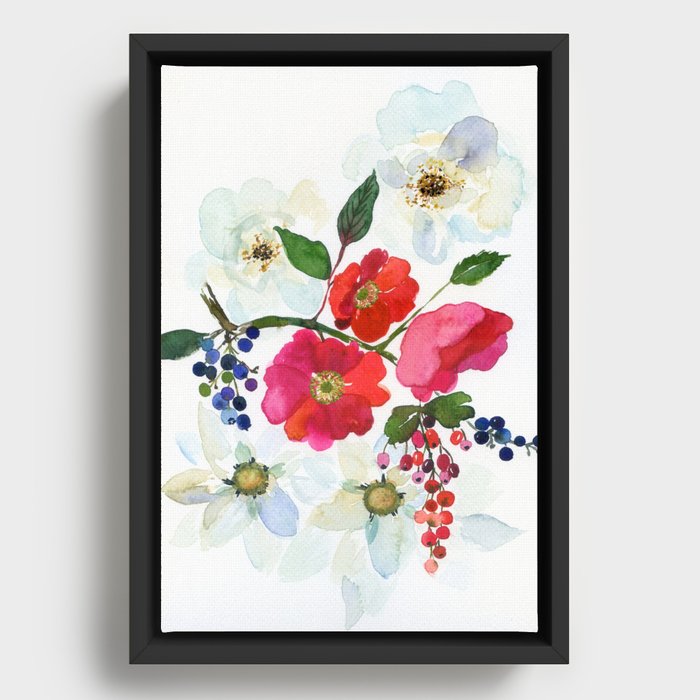 white and red wild roses Framed Canvas