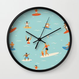 Surfing kids Wall Clock