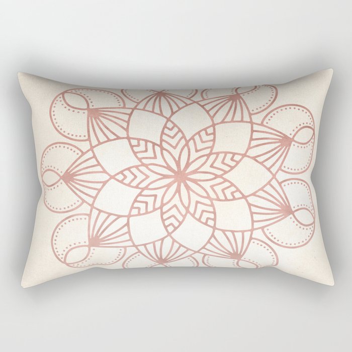 Mandala Blooming Rose Gold on Cream Rectangular Pillow