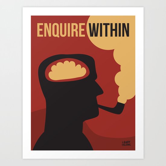 Enquire Within - Man, Brain, Thinking, Pipe, Retro, Silhouette Art Print